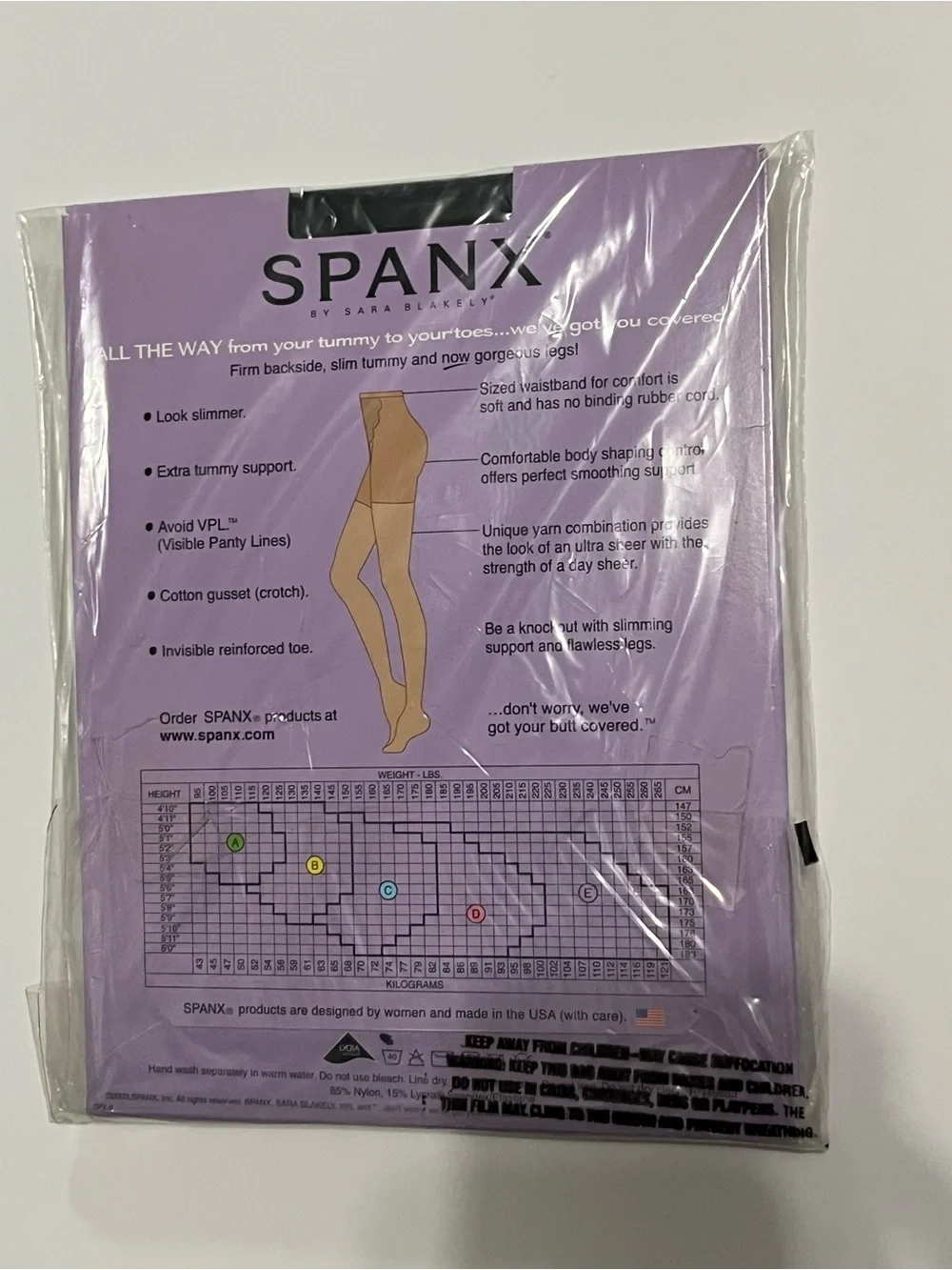 Spanx All The Way Size B Black Tummy to Toes Full Length Hose Super Control